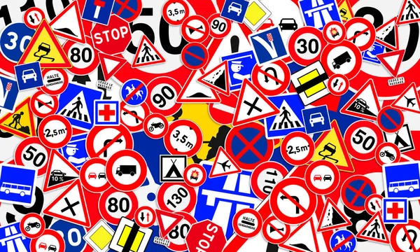 Mnóstwo Roadsigns Dla Szkoła Jazdy — Zdjęcie stockowe