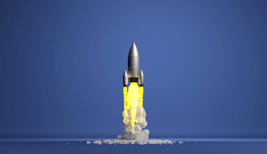 3D roket fırlatmaya hazır çizgi film