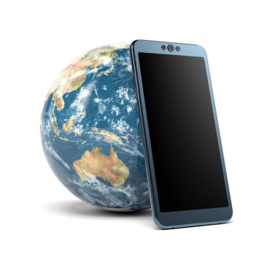 3D rendering Smartphone ile dünya beyaz arka plan üzerinde