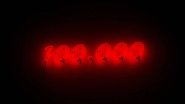 100k oslava, červený neon, 3D vykreslování — Stock fotografie