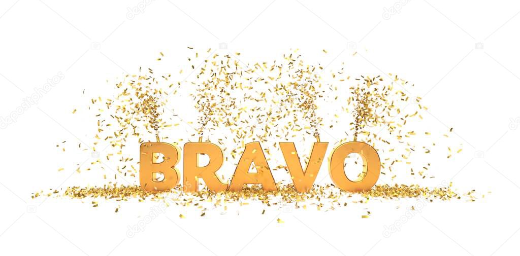 bravo word with confetti 3D rendering