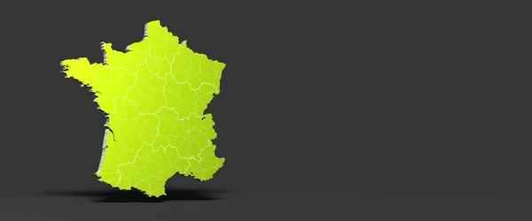 灰色背景下的法国绿色黑白地图 — 图库照片