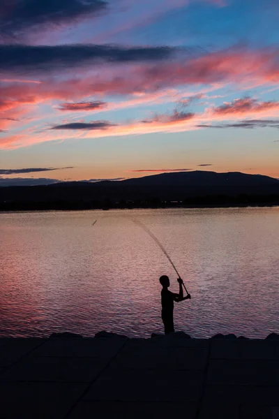 Pescador Costeiro Pôr Sol Sul França — Fotografia de Stock