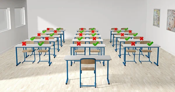 Rendering Mit Coronavirus Zurück Die Schule Klassenzimmer — Stockfoto