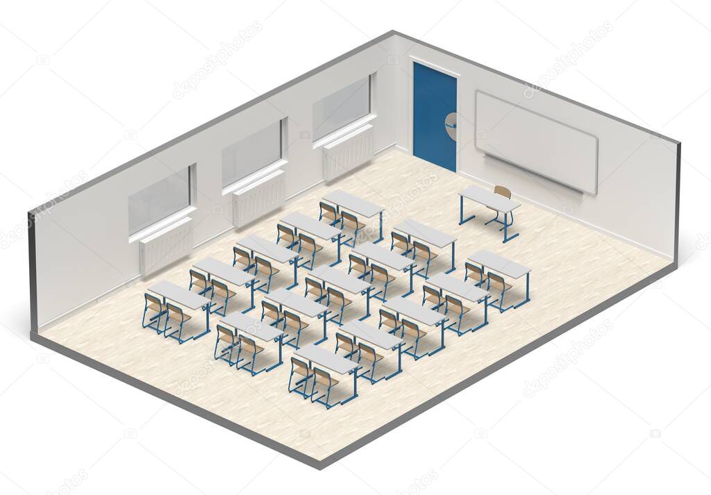3D rendering - back to school with coronavirus - classroom
