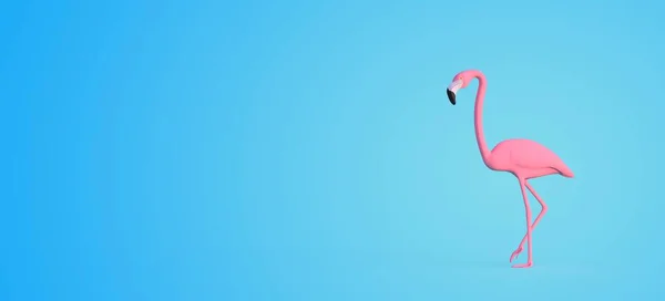 蓝色背景上的粉色火烈鸟3D渲染 — 图库照片