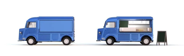 Blue Food Truck White Background Rendering — Stock Photo, Image