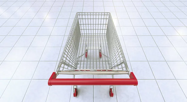 Empty Shopping Cart Top View Rendering — Stock Photo, Image