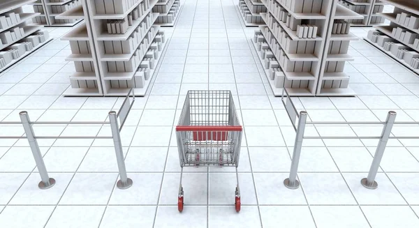 Vacío Carrito Compras Vista Superior Renderizado — Foto de Stock