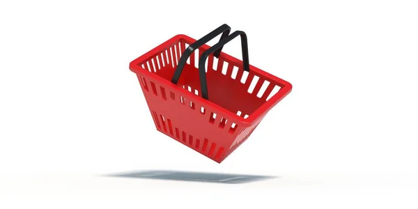 白い背景の赤いショッピングカート3Dレンダリング — ストック写真