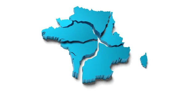 白色背景下的法国破碎地图3D渲染 — 图库照片