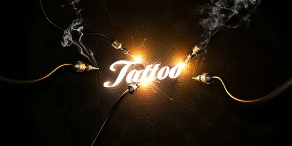 Cartello Tatuaggio Con Scintille Fumo Rendering — Foto Stock