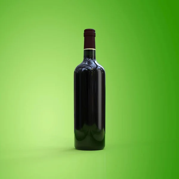 Red Wine Bottle Green Background Rendering — Stock Photo, Image