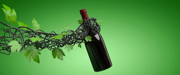 Vine Shape Arm Holding Bottle Wine Rendering — Stock Photo, Image