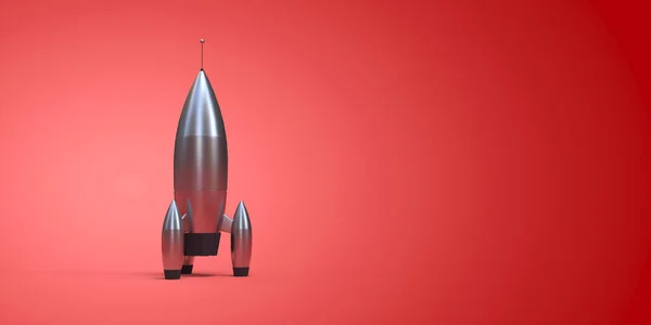 Roket Kalkışa Hazır Kırmızı Arkaplan Görüntüleme — Stok fotoğraf