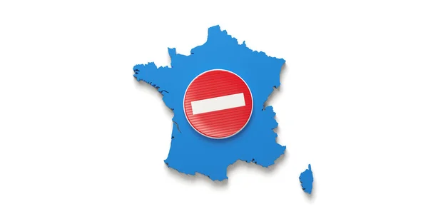 带有禁止方向标志的法国地图3D渲染 — 图库照片