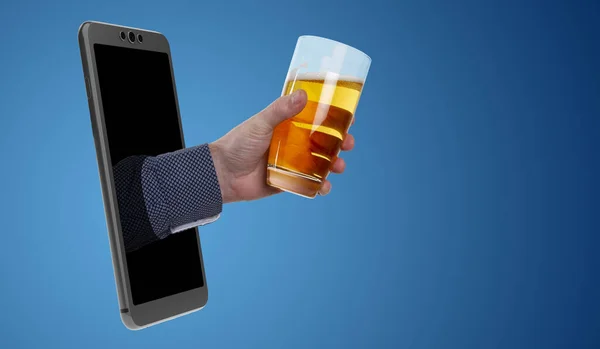 smartphone, hand and beer - real picture and 3D rendering