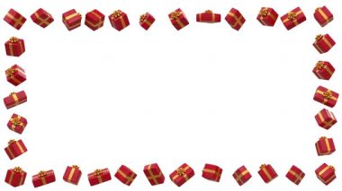 Bir sürü Noel hediyesi görüntünün etrafında bir çerçeve gibi dönüyor - kişiselleştirilebilir arkaplan - 3D görüntüleme