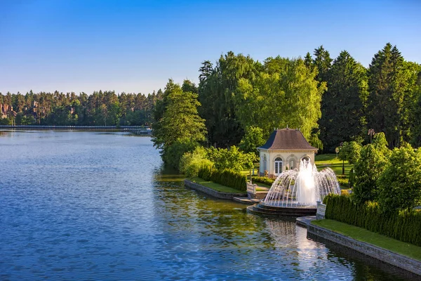 Fontän Parken Sommar Sjön — Stockfoto