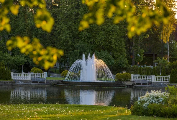 Fontaine Dans Parc Été Sur Lac — Photo