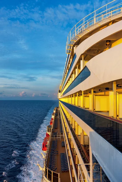 Board of the passenger liner lit by the sunrise — Stock Photo, Image