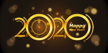 Happy New Year Text ile Golden 2020 Tasarım - Etkinlik Vektör Arka Plan - Davetiye Kartı