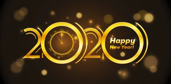 Golden 2020 Design Avec Happy New Year Text Event Vector — Image vectorielle
