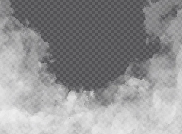Туман или дым изолированы прозрачный специальный эффект. Белые векторные облака, туман или смога фон. Векторная иллюстрация — стоковый вектор