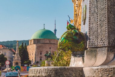 Pecs, Macaristan - Mayıs 2019: Şehrin şehir merkezindeki yaya bölgesinden geçerken insanları inceleyerek Mayıs 2019'da Pecs, Macaristan'da