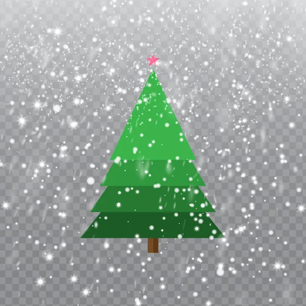 Vallende Sneeuw Achter Kerstboom Transparante Achtergrond Merry Christmas Design — Stockvector
