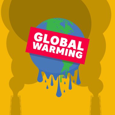 Eriyen bir toprağın grafiksel çizimi. Küresel ısınmayı durdurma kavramı.