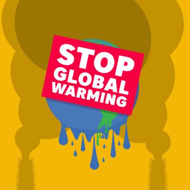 Eriyen bir toprağın grafiksel çizimi. Küresel ısınmayı durdurma kavramı.