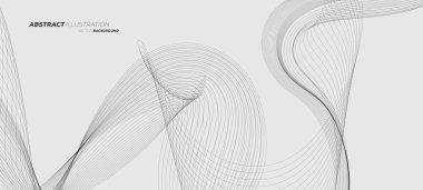Dinamik doğrusal dalga çizgileri olan soyut geometrik arkaplan. Siyah ve beyaz vektör tasarımı çizimi.