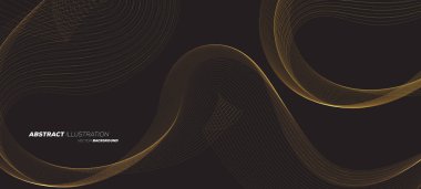 Dinamik doğrusal dalga çizgileri olan soyut geometrik arkaplan. Karanlık vektör tasarımı illüstrasyonu.