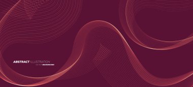 Dinamik doğrusal dalga çizgileri olan soyut geometrik arkaplan. Mor vektör tasarımı illüstrasyonu.
