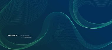 Dinamik doğrusal dalga çizgileri olan soyut geometrik arkaplan. Mavi vektör tasarımı illüstrasyonu.