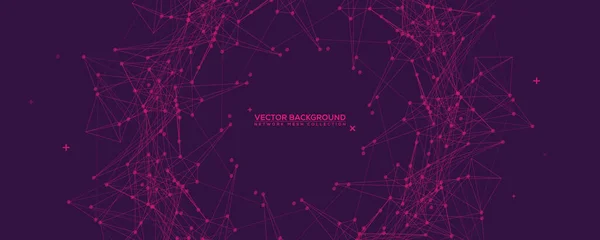 Purple Abstract Netwerk Mesh Met Tekst Geometrische Verbonden Lijn Stippen — Stockvector