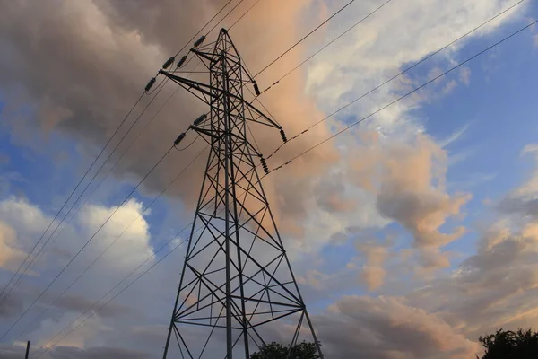 Electrical Tower Power Lines Cables Storm Clouds Bright Colorful Hutchinson — Stock Photo, Image