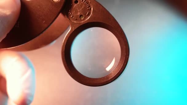 Close Magnifying Loupe Lens — Stock Video