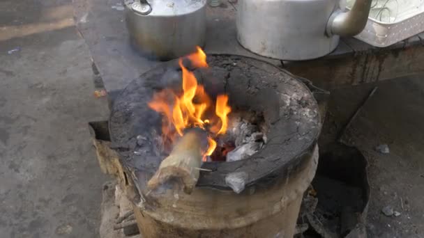 Feuer Brennt Mit Flammen Und Rauch — Stockvideo