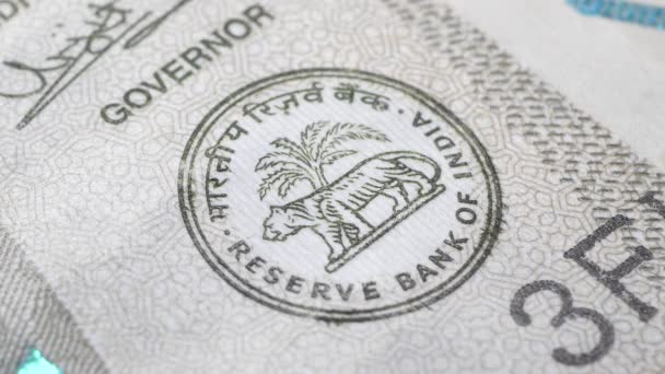 Макро Крупным Планом Индийской Валюты — стоковое видео