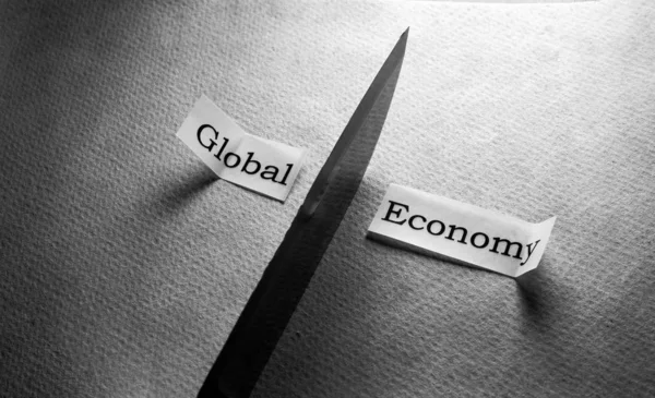 Tabblad Label Beeltenis Van Wereldwijde Economie Crash Wereldwijde Economie Val — Stockfoto