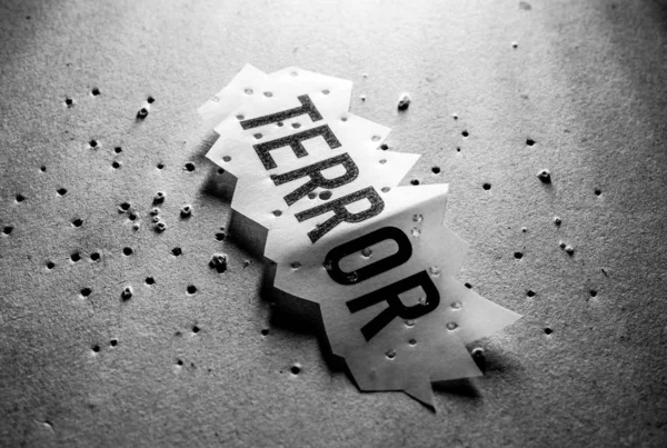 Zbliżenie Się Tagu Terroru Sugerując Strach Terror Tag Terroru Zbliżenie — Zdjęcie stockowe
