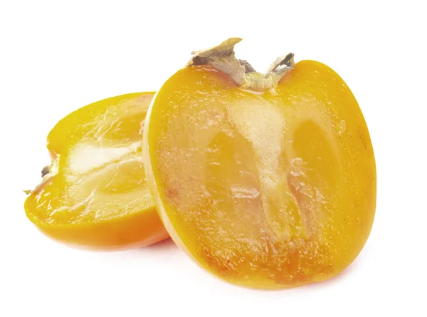 白い背景の前で柿を開く — ストック写真