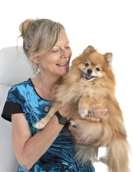 Pommeren Spitz Senior Vrouw Voor Witte Achtergrond — Stockfoto