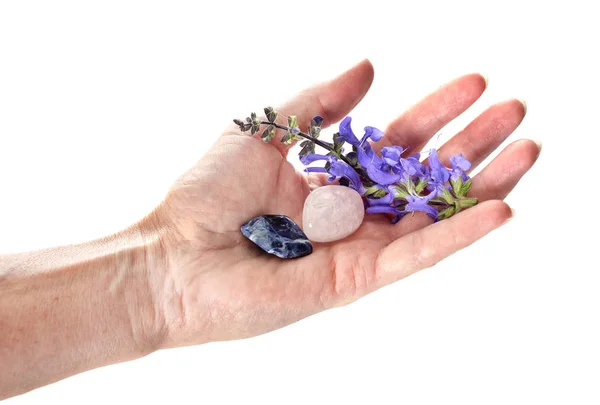 Stone Flower Hand Front White Background — Stock Photo, Image