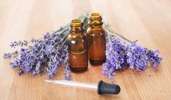 Lavender Essential Oils Front White Background — Stock Photo, Image