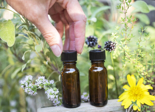 picture of essential oils and plants outdoor