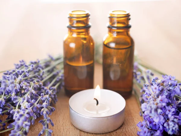 Lavender Essential Oils Front White Background — Stock Photo, Image