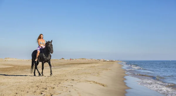 Riding Girl Training Her Horse Beach — Stock Photo, Image